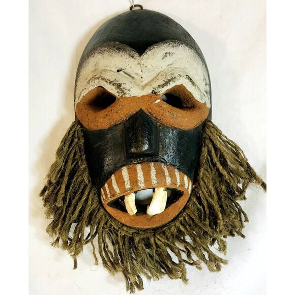 African Malindi Mask W/Cow's Teeth. Symbolizes Fearsome Warriors and Rustlers - Picture 1 of 10